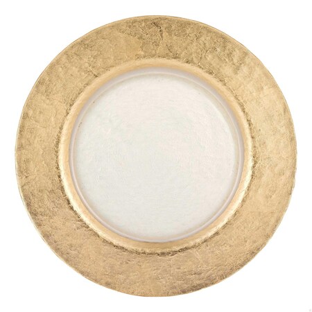Homeroots 13 in. Hand Crafted Gold Glass Authentic Leaf Round Charger Plate 375871